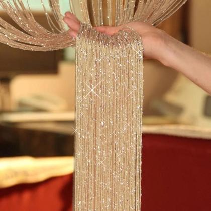 Imagem de Kit 2 Cortina De Corda Champagne Brilho Reluzente Com Varão