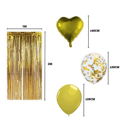 Imagem de Kit 2 Cortinas Metalizadas e 9 Balões e Coração-Dourado