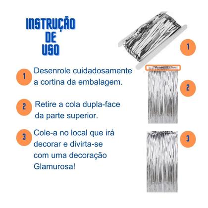 Imagem de Kit 2 Cortinas Metalizadas e Balão Número Bomba de Ar-Prata