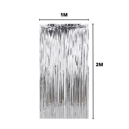 Imagem de Kit 2 Cortinas Metalizadas e Balão Número Bomba de Ar-Prata