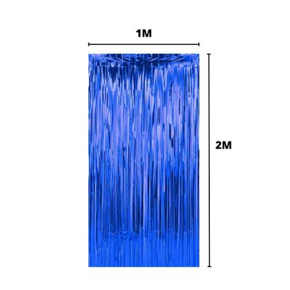 Imagem de Kit 2 Cortinas Metalizadas e Balão Número +Inflador Ar- Azul