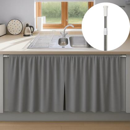 Imagem de Kit 2 Cortinas Pia Cozinha Impermeável PVC Blackout + Varão extensível 1,10 a 2,00 m