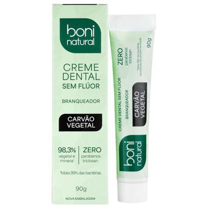 Imagem de Kit 2 Creme Dental Boni Natural Sem Fluor Carvao Vegetal Branqueador Antisseptico Halito Fresco 90g