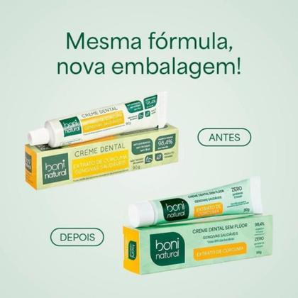 Imagem de Kit 2 Creme Dental Boni Natural Sem Fluor Menta Hortela Curcuma Anti-inflamatorio Vegano 90g