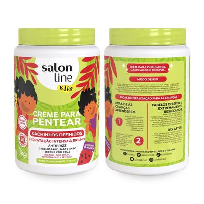 Imagem de Kit 2 Cremes de Pentear Finalização Cachos Melancia + Uva Kids Hidratação Intensa Definição Antifrizz 1Kg Salon Line