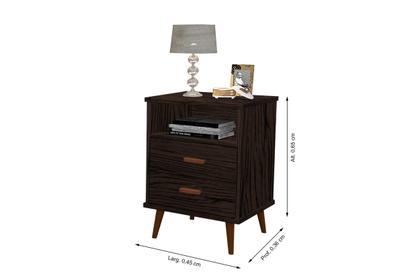 Imagem de Kit 2 Criado Mesa De Cabeceira Decore Itália com 2 gavetas 1 nicho pés retrô em madeira