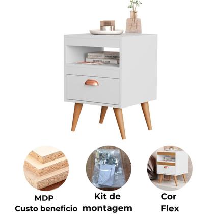 Imagem de Kit 2 Criados Alice com Pés, Gaveta e Nicho para Quarto  Mobi Shop
