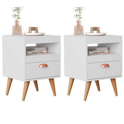 Imagem de Kit 2 Criados Alice com Pés, Gaveta e Nicho para Quarto  Mobi Shop