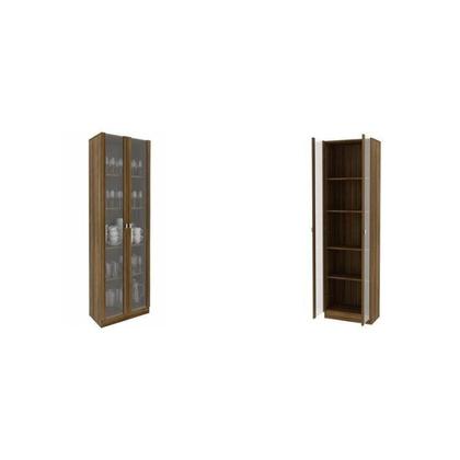 Imagem de Kit 2 Cristaleiras Multiuso com 4 Portas de Vidro e 8 Prateleiras Marrom/Nogal