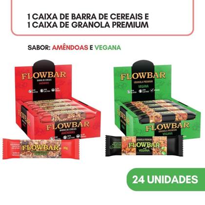 Imagem de Kit 2 cxs - 24 Barrinhas Cereais Amêndoas e Granola Flowbar