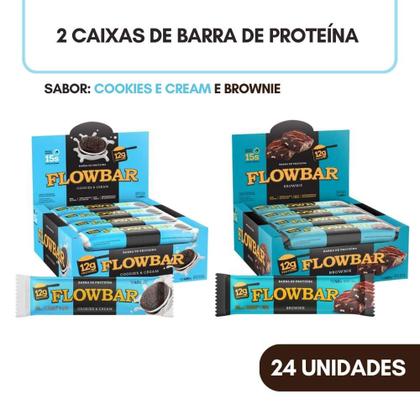 Imagem de Kit 2 cxs 24 Barrinhas Proteína Cookies e Brownie Flowbar