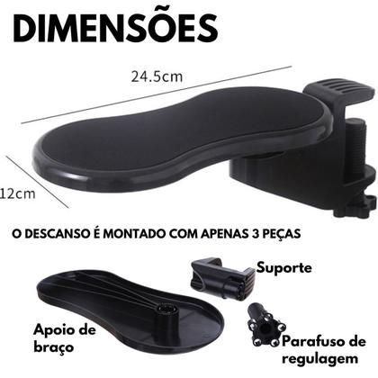 Imagem de Kit 2 Descansos De Braço Universais Reguláveis Giro 180 Conforto em Longos Períodos no Computador