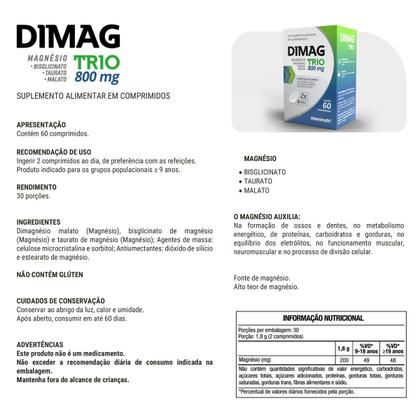 Imagem de Kit 2 Dimag Trio Magnésio Bisglicinato Taurato e Malato 60 Caps Maxinutri