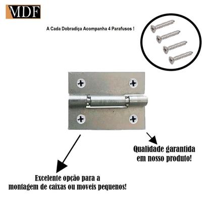 Imagem de Kit 2 Dobradiça Prata com Parafuso para Caixa de Madeira Artesanato