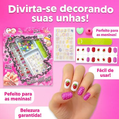Imagem de kit 2 em 1 Miçangas Letras p/ Pulseiras + Kit Unhas Nail Art Adesivos Infantil