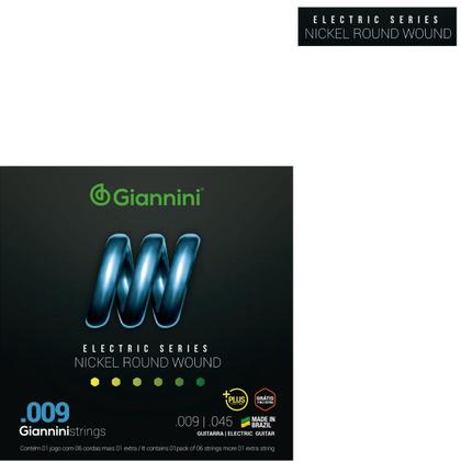 Imagem de Kit 2 Encordoamento Guitarra Giannini Electric GEEGSTP09 Nickel Plus .009