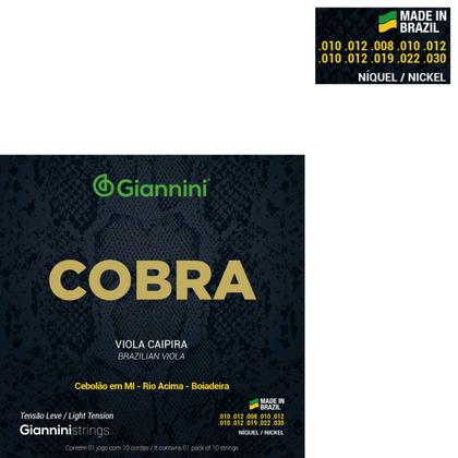 Imagem de Kit 2 Encordoamento Viola Caipira Giannini Cobra GESVNL Aço Nickel Leve