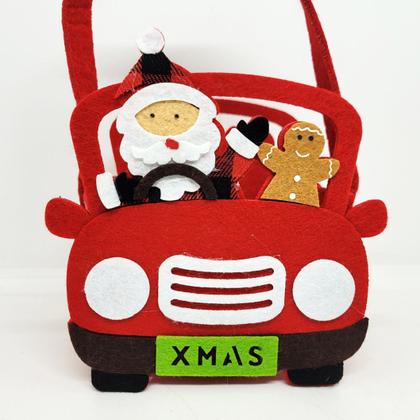 Imagem de Kit 2 Enfeites Cesto Feltro Natal Carro Decor Papai Noel e Boneco de Neve 20cm - Master Christmas