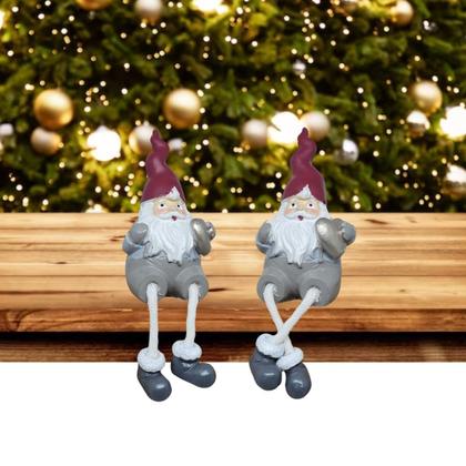 Imagem de Kit 2 Enfeites Resina Mini Papai Noel Estilizado Sentado 11cm Cinza e Vinho - Magizi