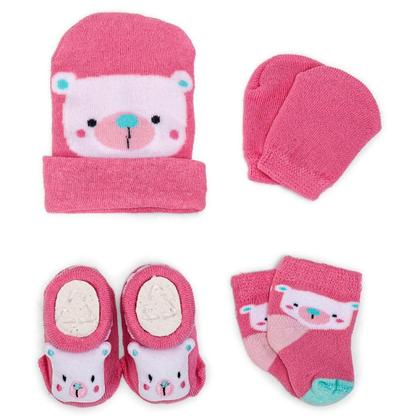 Imagem de Kit 2 Enxoval Touca Luva Meia e Pantufa Bebê Recém Nascido Menina