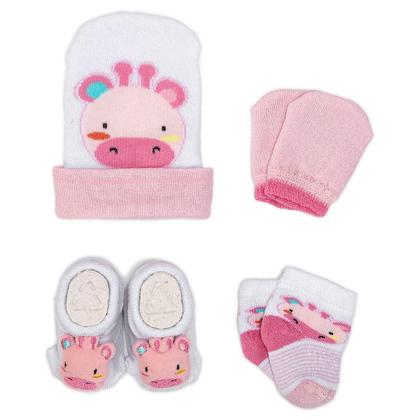 Imagem de Kit 2 Enxoval Touca Luva Meia e Pantufa Bebê Recém Nascido Menina