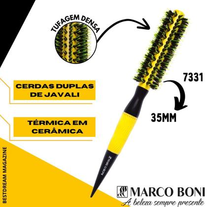 Imagem de Kit 2 Escova De Cabelo Térmica Em Cerâmica Profissional Marco Boni Com Cerdas Duplas De Javali P GG