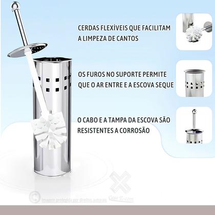 Imagem de Kit 2 Escova Sanitária Cerdas Flexíveis Suporte Inox Anti Ferrugem Decoração Banheiro