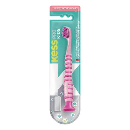 Imagem de Kit 2 Escovas Dentais Infantil Pro Kids C/ Ventosa Rosa Kess