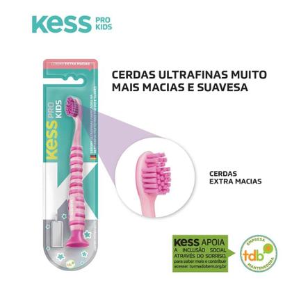 Imagem de Kit 2 Escovas Dentais Infantil Pro Kids C/ Ventosa Rosa Kess