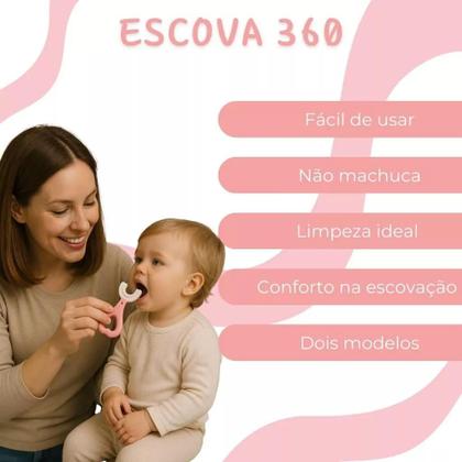 Imagem de Kit 2 Escovas Dentais Infantis Formato U 360 Silicone Macio  Higiene Bucal Segura e Divertida