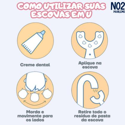 Imagem de Kit 2 Escovas Dentais Infantis Formato U 360 Silicone Macio  Higiene Bucal Segura e Divertida