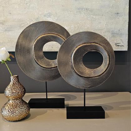 Imagem de Kit 2 Escultura Abstrata Dourada Decoração Redonda