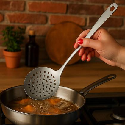 Imagem de Kit 2 Escumadeiras Fritura Aço Inox 33cm Espumadeira Grande Pastelaria Lanchonete