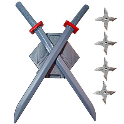 Imagem de Kit 2 Espadas Ninja Brinquedo Infantil 64cm Com Suporte de Por Nas Costas