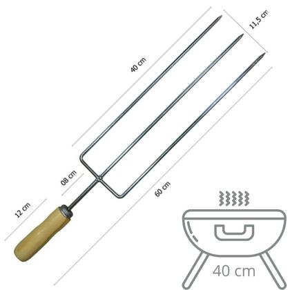 Imagem de Kit 2 Espetos Triplos Costeleiro 59 Cm Garfo 59 Cm Suporte de Parede