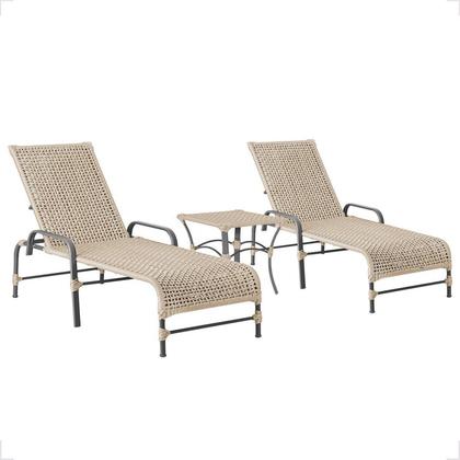 Imagem de Kit 2 Espreguiçadeiras Corda Náutica e Mesa Garden em Alumínio para Piscina Edícula Catar