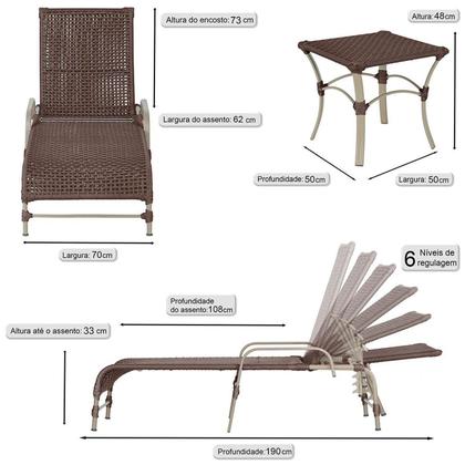 Imagem de Kit 2 Espreguiçadeiras Corda Náutica e Mesa Garden em Alumínio para Piscina Edícula Catar