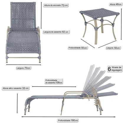 Imagem de Kit 2 Espreguiçadeiras Corda Náutica e Mesa Garden em Alumínio para Piscina Edícula Catar