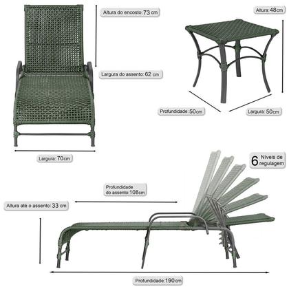Imagem de Kit 2 Espreguiçadeiras Corda Náutica e Mesa Garden em Alumínio para Piscina Edícula Catar