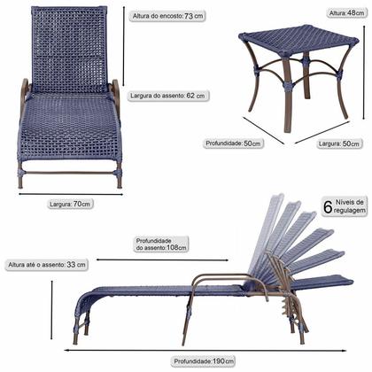 Imagem de Kit 2 Espreguiçadeiras Corda Náutica e Mesa Garden em Alumínio para Piscina Edícula Catar