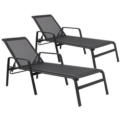 Imagem de Kit 2 Espreguiçadeiras Lótus Premium Encosto Regulável 5 Posições em Alumínio e Tela Sling