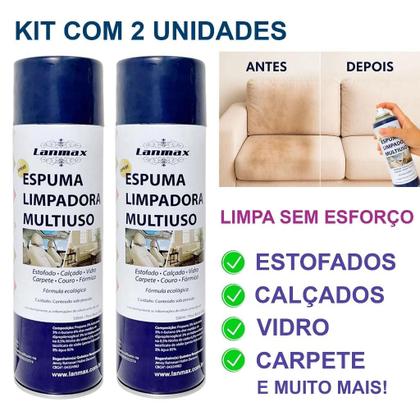 Imagem de Kit 2 Espumas de Limpeza 550ml Limpa Tudo Estofados Calçados Sofá Vidros Limpa sem Esforço Lanmax