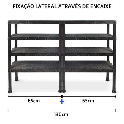 Imagem de Kit 2 Estante Preta de Plástico Modular 4 Prateleiras Multiuso