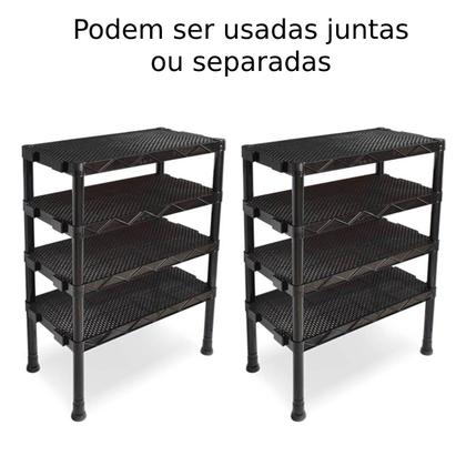 Imagem de Kit 2 Estante Preta de Plástico Modular 4 Prateleiras Multiuso