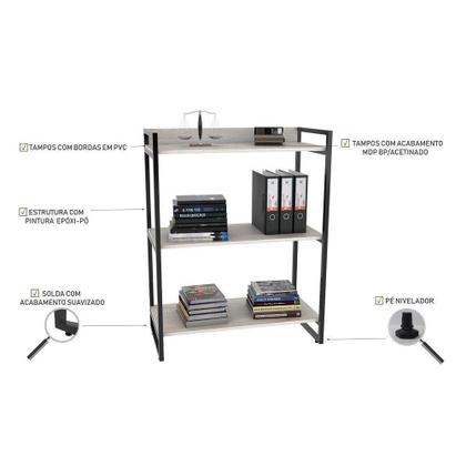 Imagem de Kit 2 Estantes Estilo Industrial 80cm 3 Prateleiras Snow