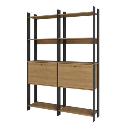 Imagem de Kit 2 Estantes para Livros 2 Portas 10 Prateleiras Estilo Industrial Lâmina Mel/Preto - BRV Móveis