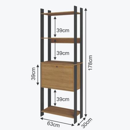 Imagem de Kit 2 Estantes para Livros 2 Portas 10 Prateleiras Estilo Industrial Lâmina Mel/Preto - BRV Móveis