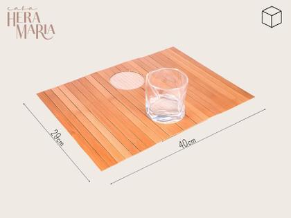 Imagem de Kit 2 Esteira Protetora Braço Sofá Bambu Natural Porta Copos Duplo Resistente Multiuso Suporte Apoio