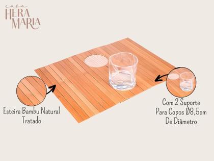 Imagem de Kit 2 Esteira Protetora Braço Sofá Bambu Natural Porta Copos Duplo Resistente Multiuso Suporte Apoio