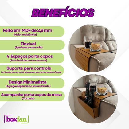 Imagem de Kit 2 Esteiras Bandeja Mdf Suporte Porta Controle Remoto Braço De Sofá Caramelo